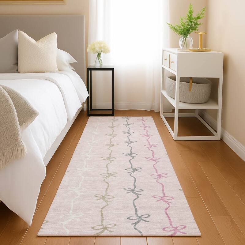Machine Washable Indoor/ Outdoor Modern Bow Stripe Chantille Rug