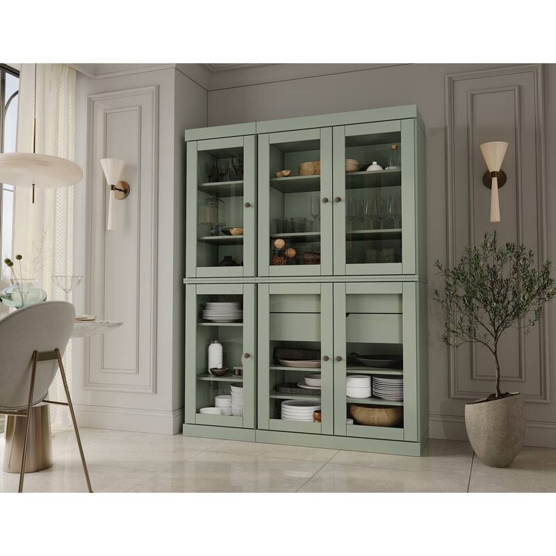 Palace Imports 100% Solid Wood 48.5" Pantry China Cabinet with Clear Glass Doors, 2-Drawers and Adjustable Shelves - Sage