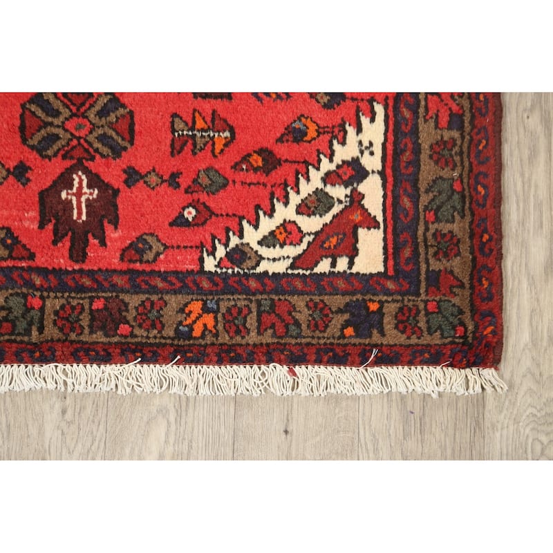 Tribal Geometric Hamedan Persian Area Rug Hand-knotted Wool Carpet - 3'3" x 4'10"