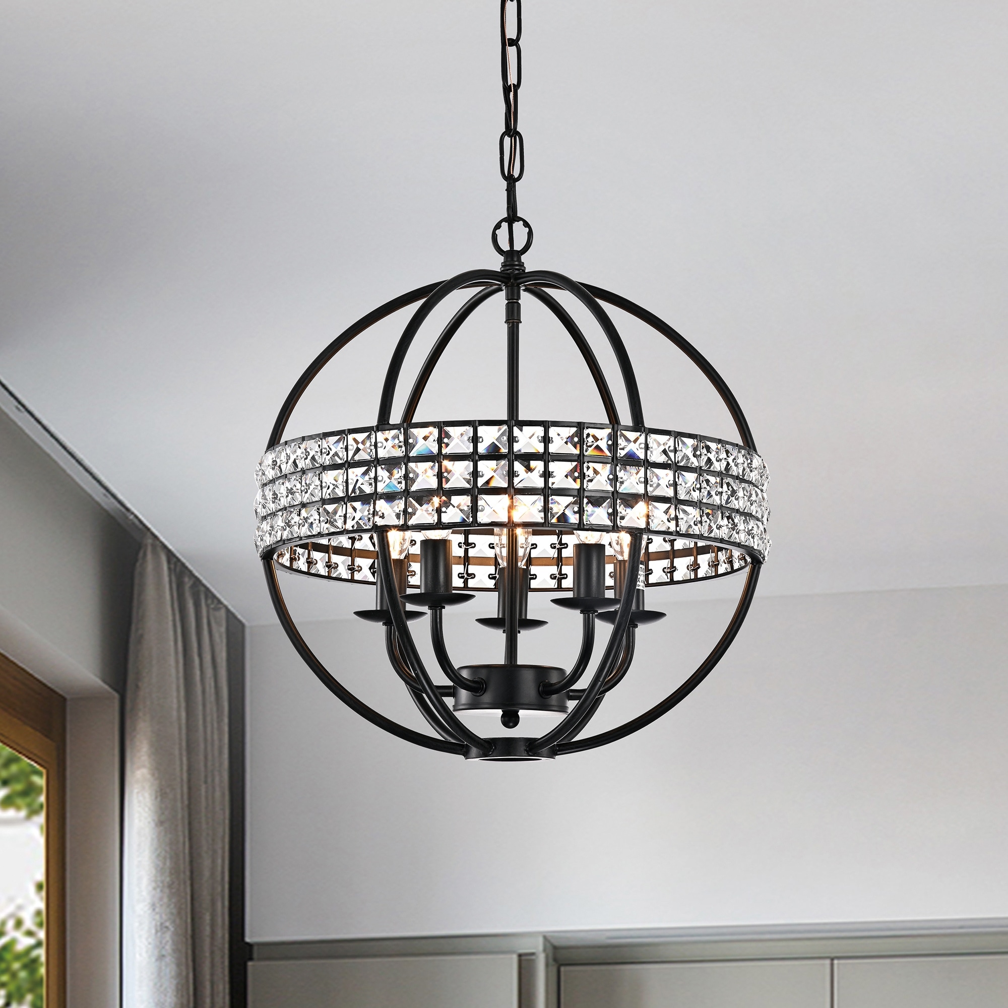 Black orb new arrivals chandelier with crystals