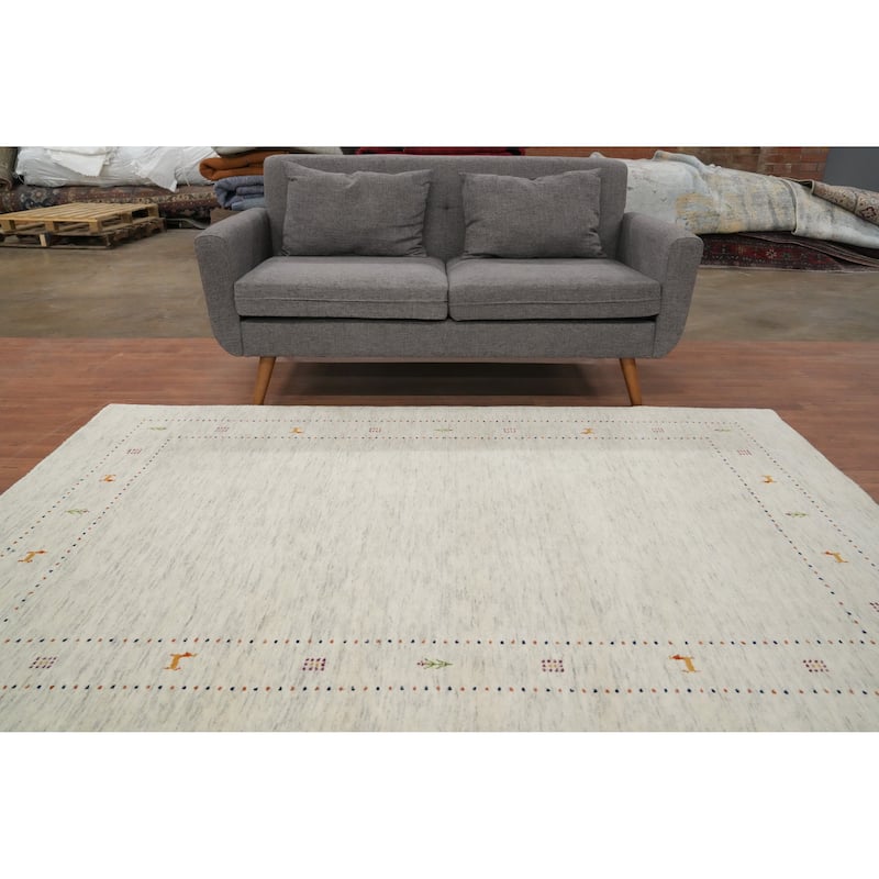 Hand Knotted Oriental 100% Wool Carpet Tribal Animal Pictorial Beige & Ivories Gabbeh Area Rug - 7' 9'' X 5' 0''