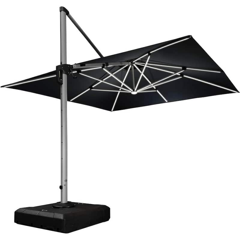 PURPLE LEAF 11 ft Double Top LED Square Patio Cantilever Umbrella - Grey