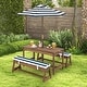 preview thumbnail 1 of 19, Kids Picnic Table and Bench Set with Cushions and Height Adjustable Umbrella - 35" x 17.5" x 20" Blue