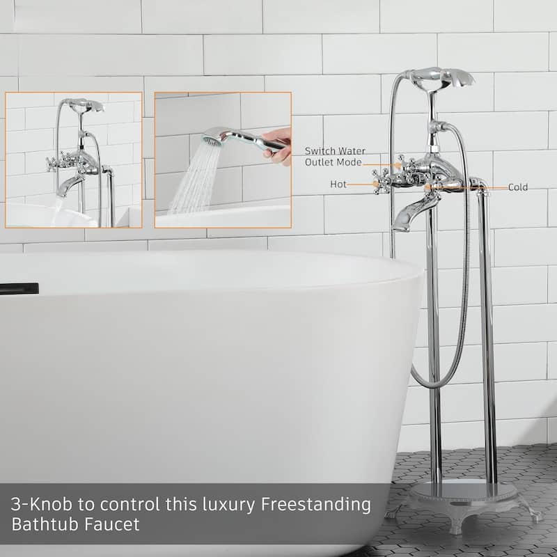 Chrome Freestanding Tub Filler Faucet with Handshower