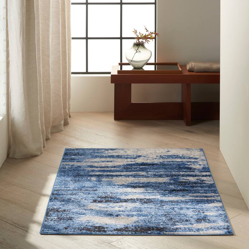 Calvin Klein River Flow Contemporary Abstract Area Rug - 3' 2" x 5' - Blue/Grey