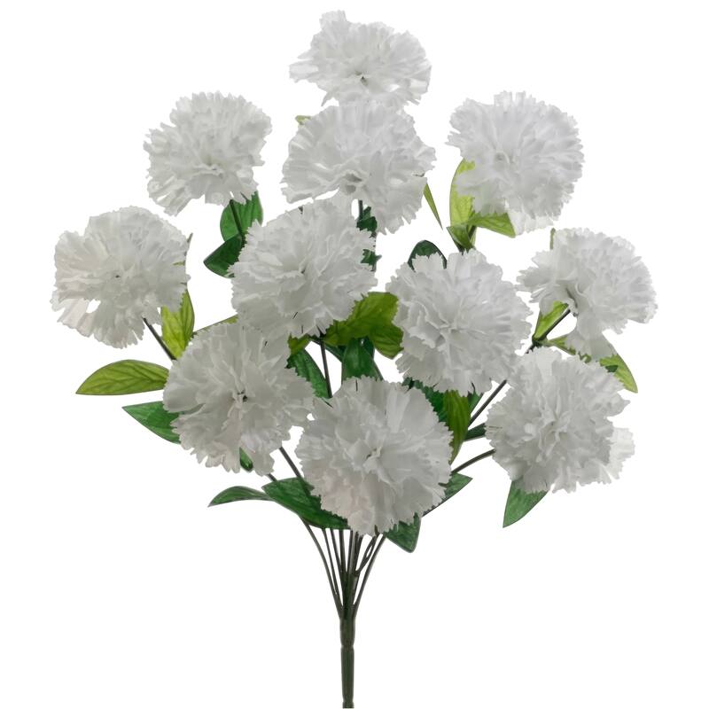 Carnation Artificial Floral Bush Spray - 18" - White