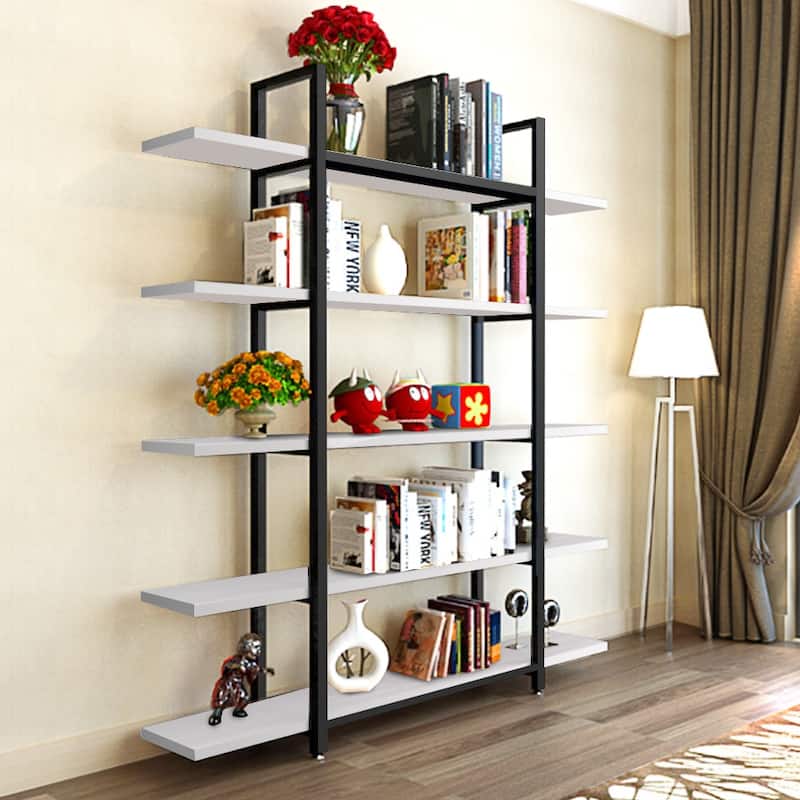 5 Tier Bookshelf Wide Display Shelves Bookshelves - White