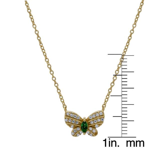 Victoria Townsend Gold over .925 Sterling Silver Green Quartz & Lab White Sapphire Butterfly Necklace