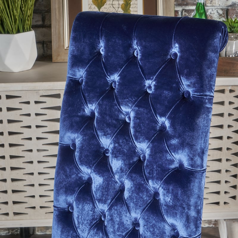 Navy Blue Velvet Dining Chairs Set of 2, Kitchen Dining Room Furniture Dining Chairs, Birch Wood Frame Living Room Side Chairs