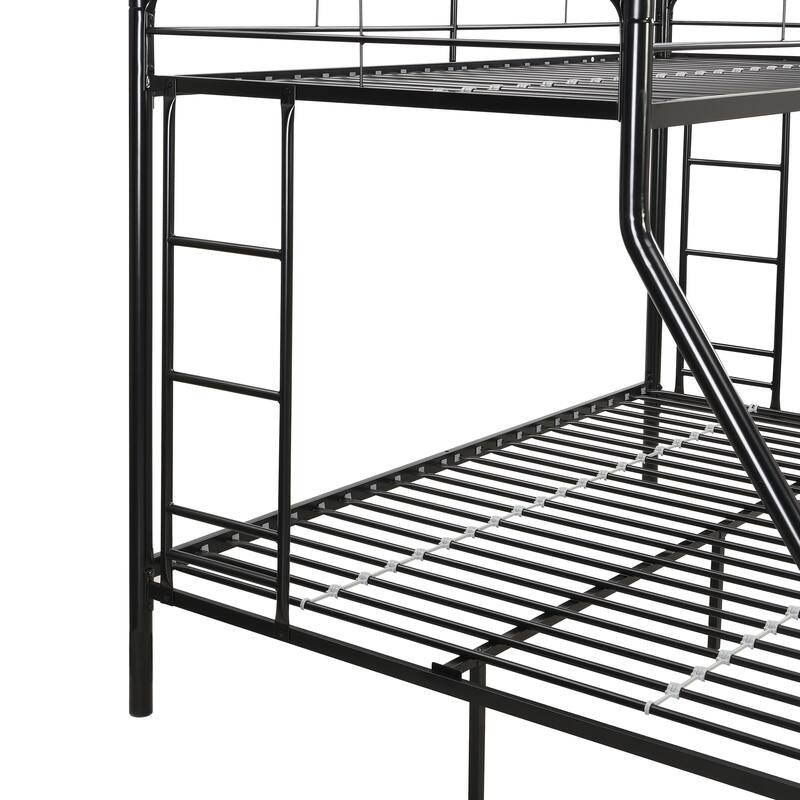 Twin Over Full Metal Bunk Bed w/Safety Guardrails and Ladders, Black