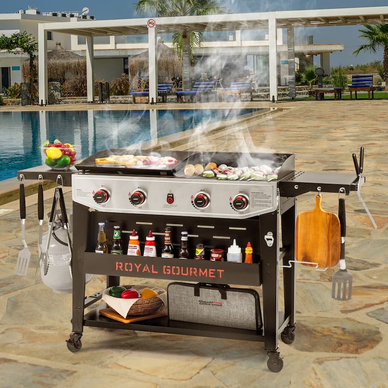 Royal Gourmet 4-Burner Gas Grill and Griddle Combo,Black & Silver