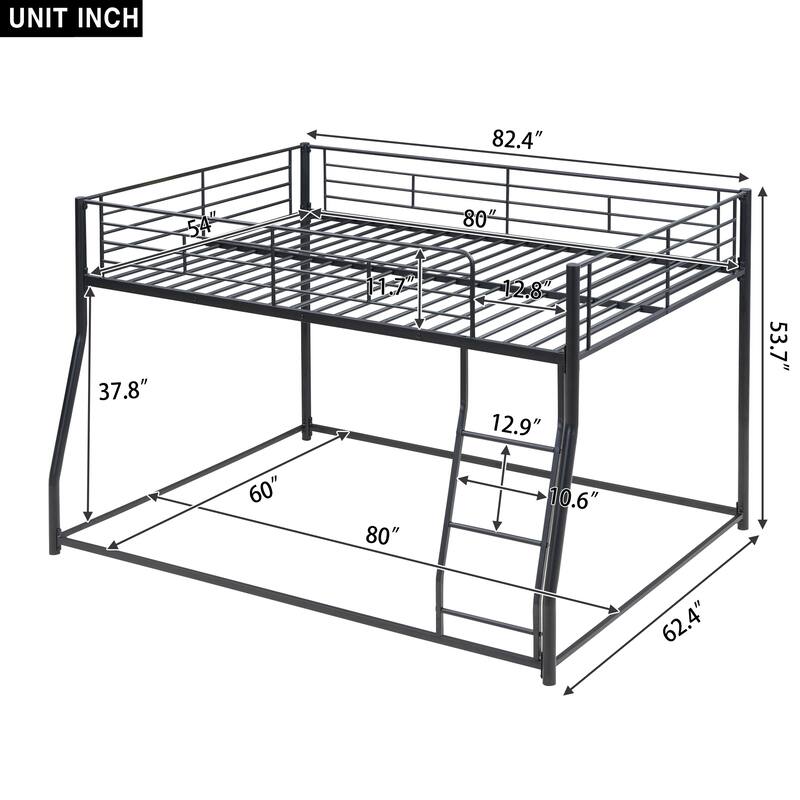 Full XL Over Queen Metal Floor Bunk Bed, Black, Space-Saving Design