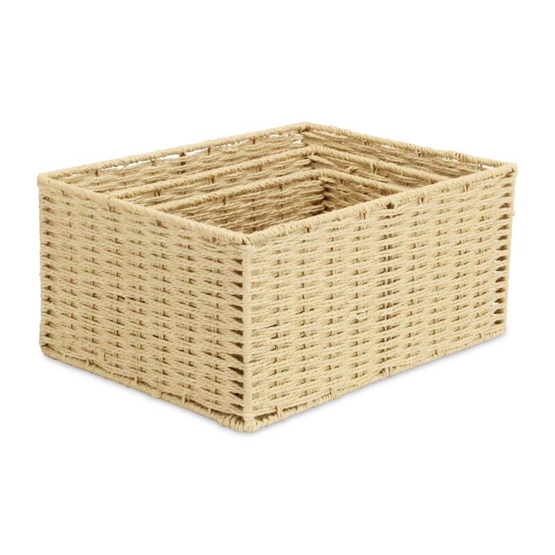 Laelia Light Brown Woven Rope Rectangular Baskets (Set of 3) Bed Bath & Beyond 38978365