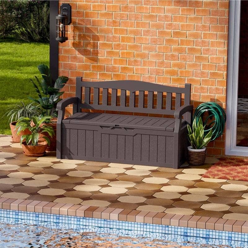 Plastic Outdoor Patio Garden Storage Bench with Lockable Lid 70-Gallon - 23.2 D" x 53.1" W x 31.5" H