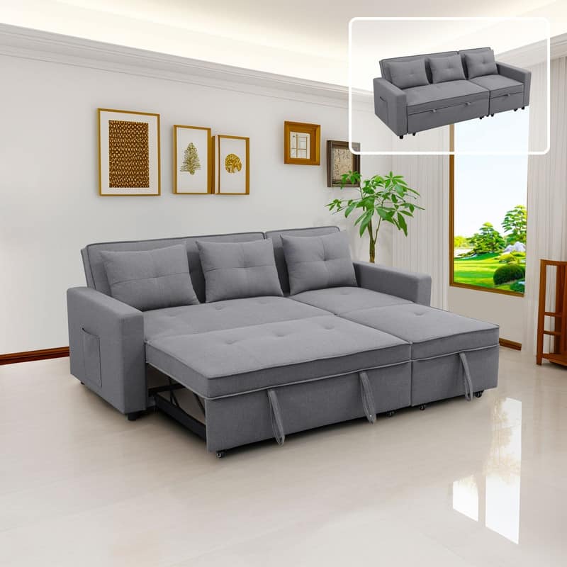 Versatile Grey Sofa with Adjustable Backrest and Removable Armrests