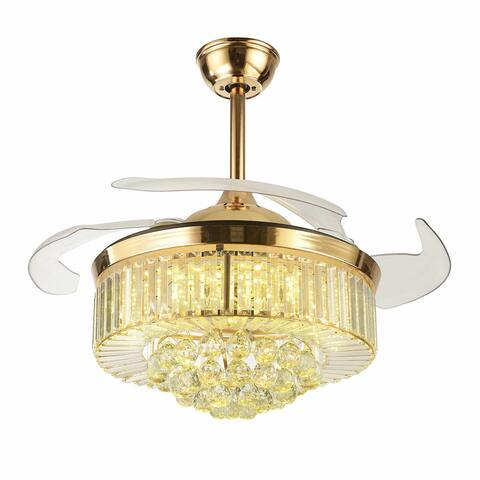 42Inch Crystal Retractable Ceiling Fans 3 Light Colors Adjustable