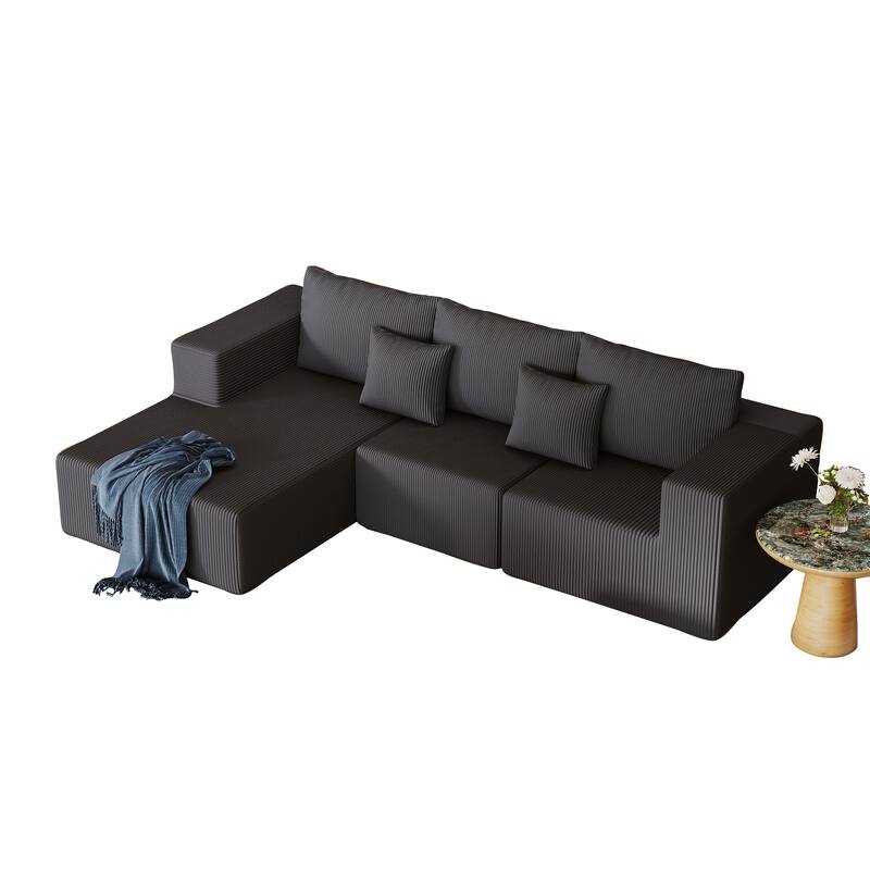 L Shaped Sectional Foam Sofa, Upholstered Corduroy Fabric Sofa, Modular Cloud Couch with Chaise Lounge & Removable Covers