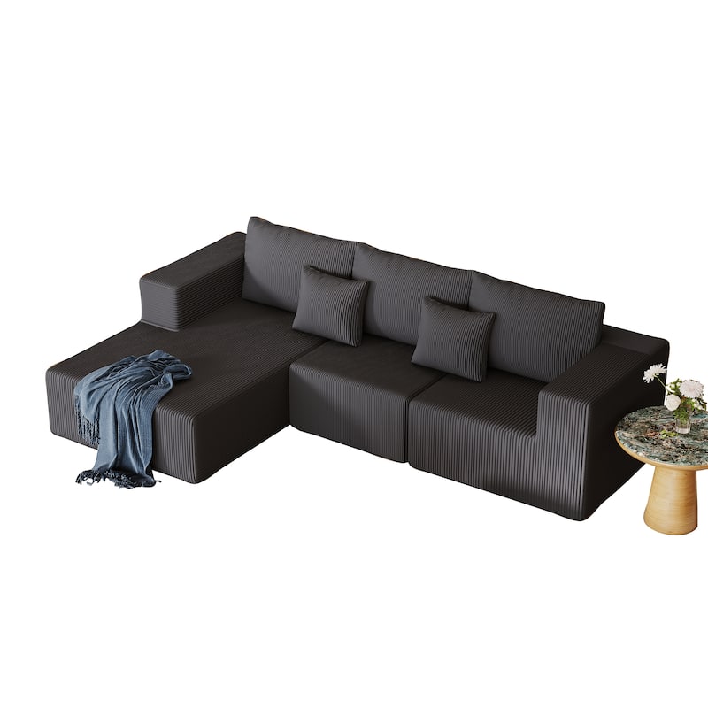 Modern Modular Sectional Sofa with Striped Corduroy and Foam Cushion, for Living Room and Guest Room