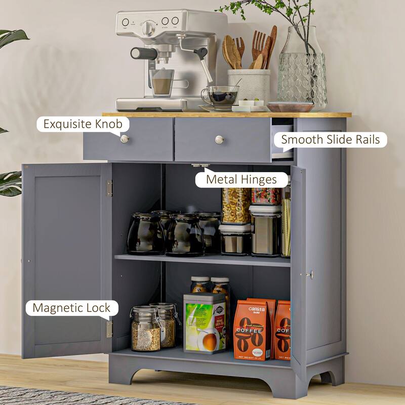 Sideboard Buffet Cabinet, Double Door Kitchen Cabinet, Coffee Bar Storage with 2 Drawers, Adjustable Shelf