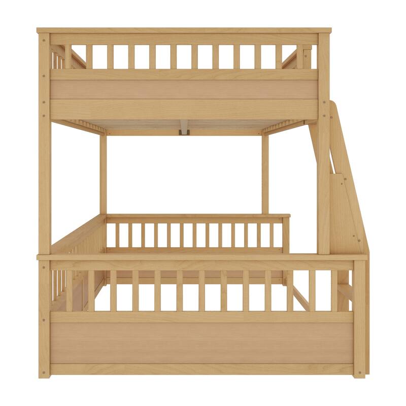 Full XL Size Loft Bed & 3 Sided Guardrails Queen Size Platform Bed, Full XL Over Queen Bunk Bed with Guardrails and Ladder