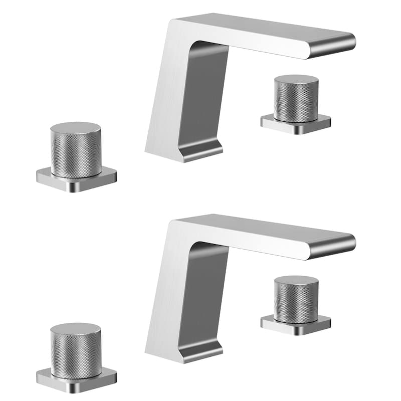 GRANDJOY 2-Pack Waterfall Bathroom Sink Faucets 3-Hole 2-Handle Vessel Sink Faucet - Brushed Nickel