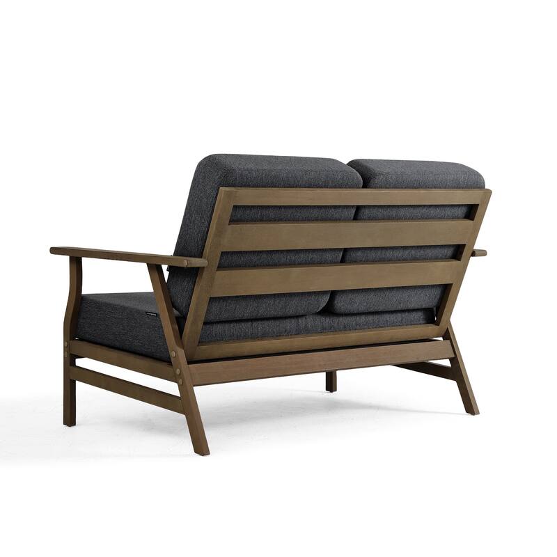 Modern Wood Cushioned Outdoor Patio Sofa Loveseat with Coffee Table