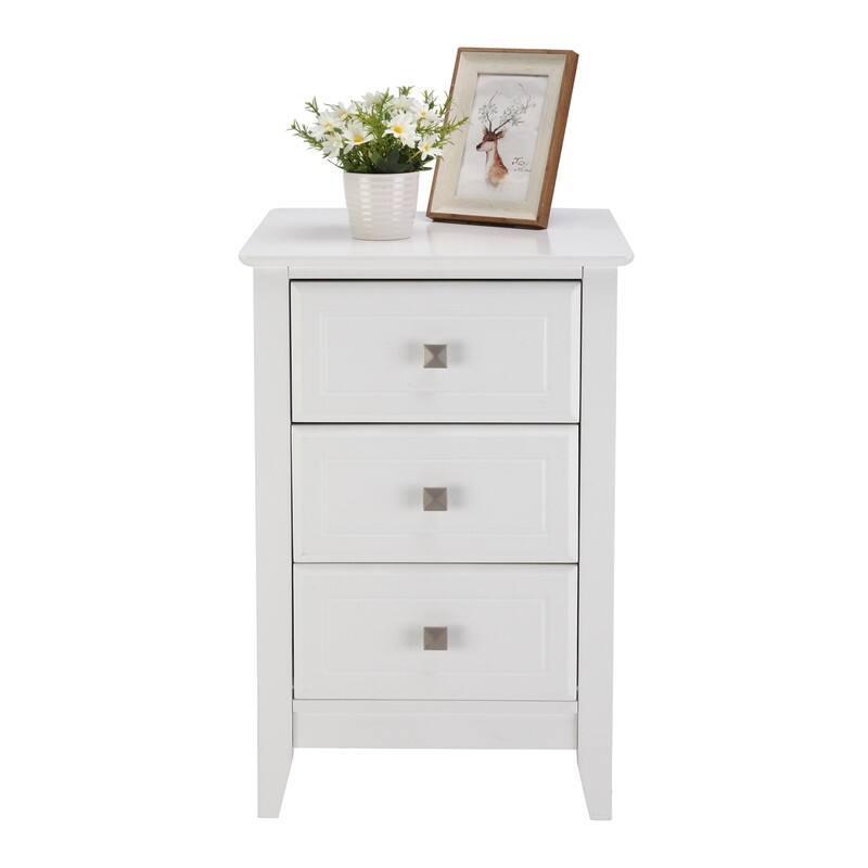 Three Drawer White Nightstand