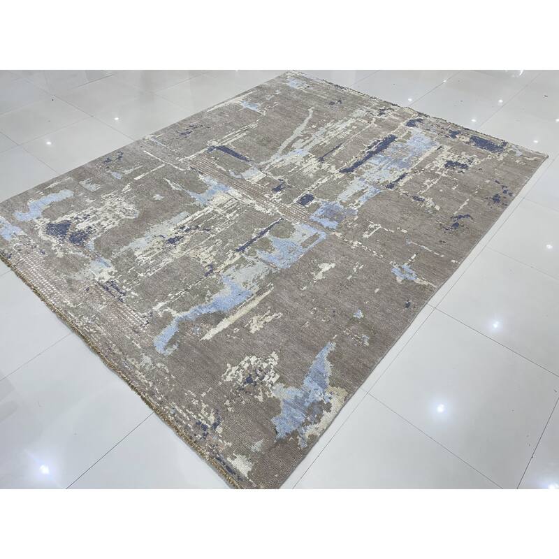 Hand-knotted Wool GREY Transitional Abstract Traditional Knot Rug