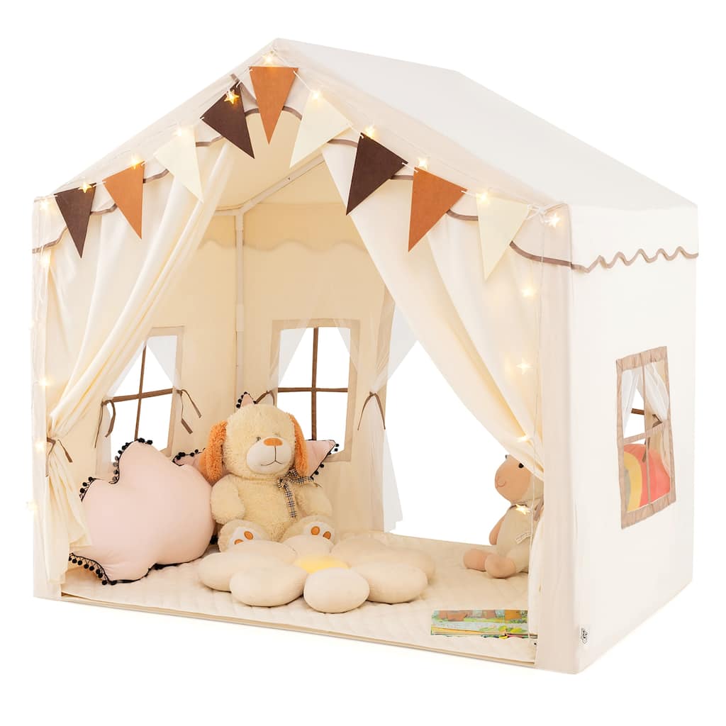 Gymax 3-4 Kids Large Play Tent House w/ 2 Opening Doors Star Lights &