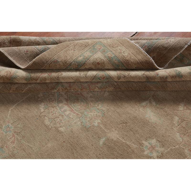 Hand Knotted Oriental 100% Wool Carpet Transitional All-Over Brown Oushak Area Rug - 14' 2'' X 11' 7''