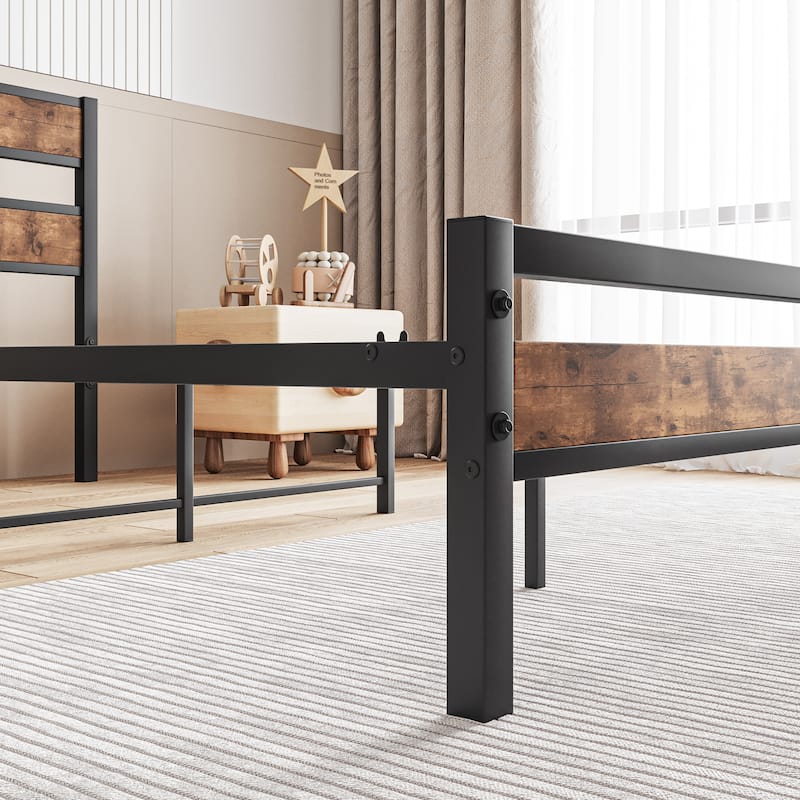 Platform Bed Frame with Rustic Vintage Wood Headboard