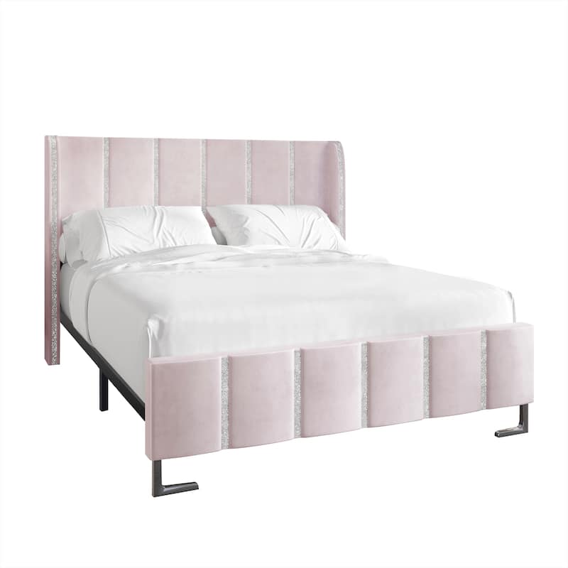 CraftPorch Luxurious Crystal Diamond Strip Velvet Upholstered Bed
