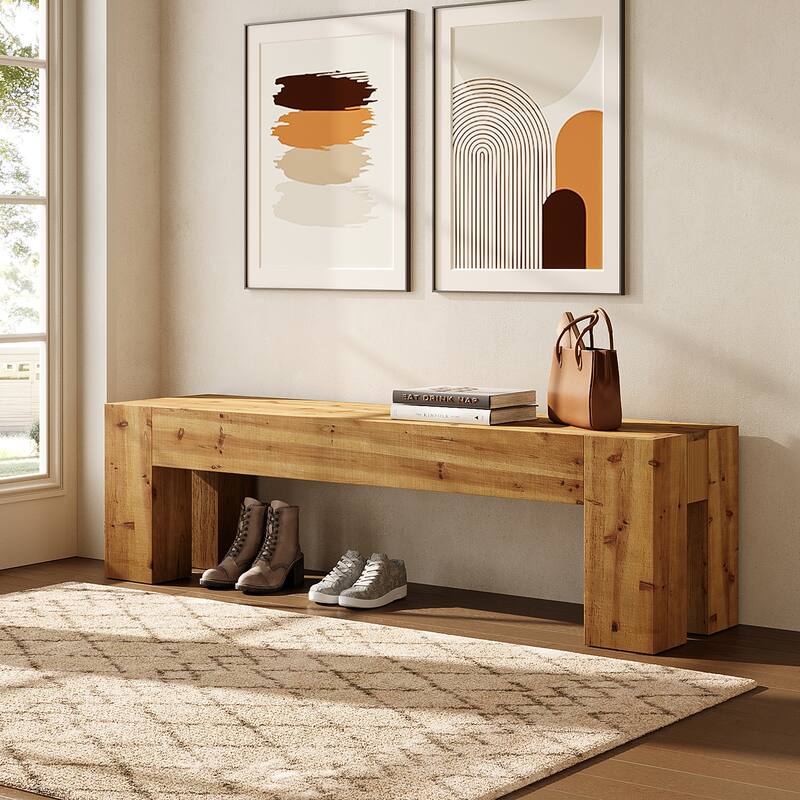 Solid Wood Bench, 47" Rustic Extra Long Heavy Duty Entryway Bench - Brown