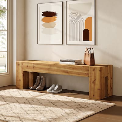 Solid Wood Bench, 47" Rustic Extra Long Heavy Duty Entryway Bench