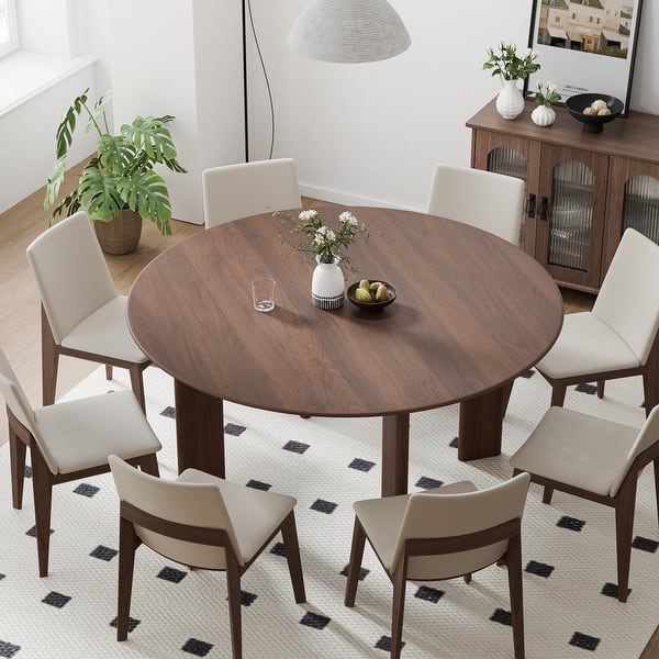 slide 2 of 6, Nordic Style Solid Wood Round Dining Table - Perfect for 4-6 People 59*59 - Walnut