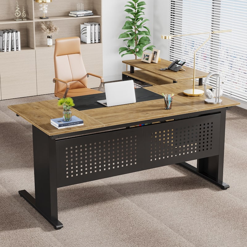 63 Inch Executive Desk with File Cabinet, Large Office Desk L Shaped Computer Desk
