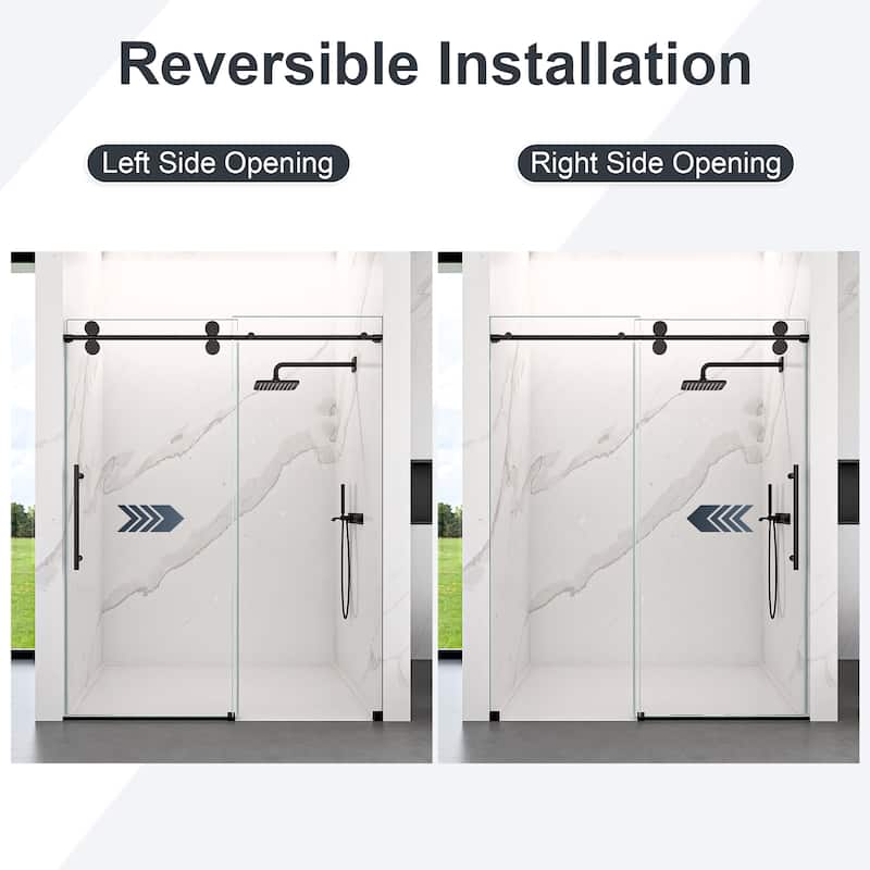 Frameless Clear Tempered Glass Single Sliding Shower Door with 5/16" Thick