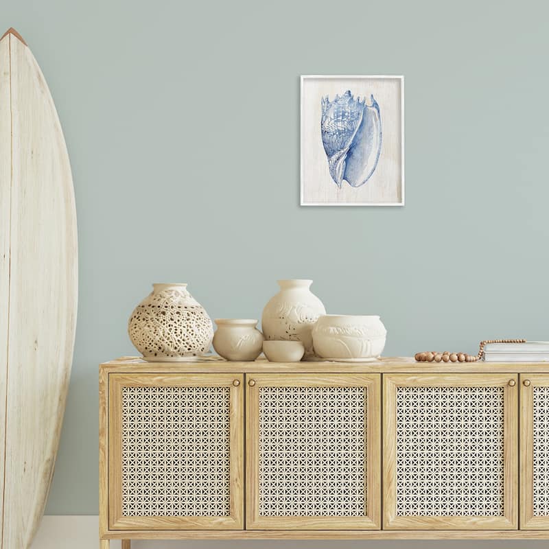 Stupell Nautical Soft Blue Conch Framed Giclee Art Design By Susan Arnot