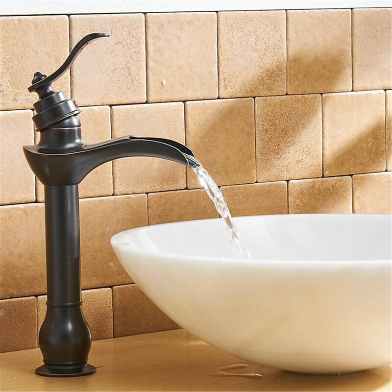 Waterfall Bathroom Vessel Faucet With Drain Assembly Single Handle Bathroom Vessel Sink Faucets One Hole High Taps With Valve