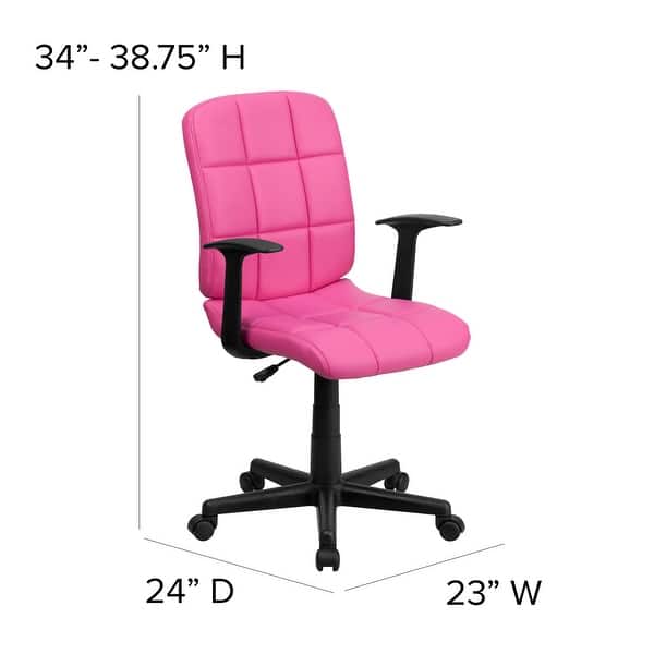 dimension image slide 4 of 5, Mid-Back Quilted Vinyl Swivel Task Office Chair with Arms