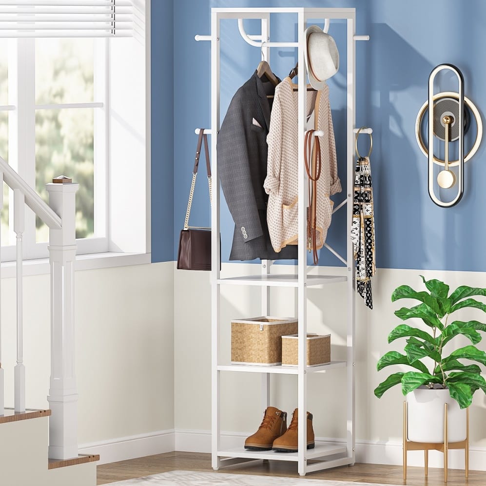 Entryway Free-Standing Coat Rack Stand for Clothes Purse Bag Hat
