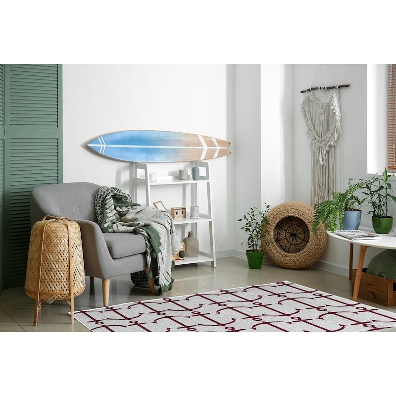 Anchor Pattern Beach Style Chenille Area Rug