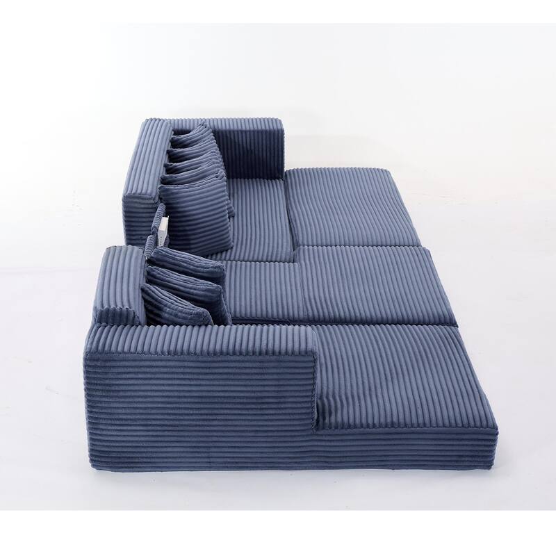 Floor Sleeper Sofa Bed Convertible L-shaped Modular Sectional Couch with Chaise, Corduroy Compression Sofa with Side Pockets