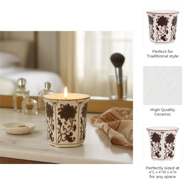 Modern Chinoiserie Ceramic Candle - Lavender Verbena Scented - 4.0"