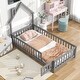 preview thumbnail 11 of 55, Pine Wood House-Shaped Headboard Floor Bed with Fence for Kids, Boys and Girls