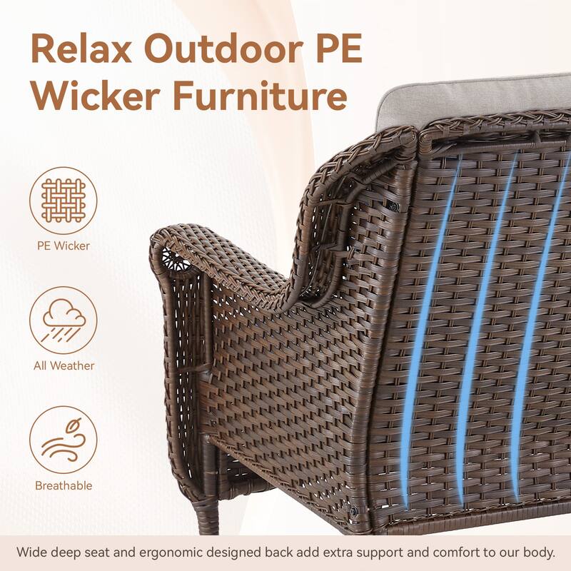 Outdoor Brown Rattan Patio Chair with Cushion