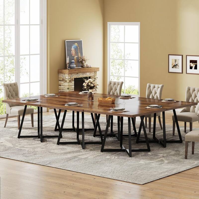 31.5” Square Dining Table for 4 with Metal Base for Dining Room - Square-6 Pcs - Brown