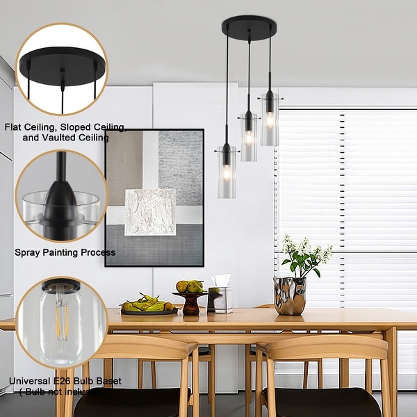 3 Light Modern Cylinder Glass Pendant Light for Kitchen Island N A Bed Bath Beyond 41714665
