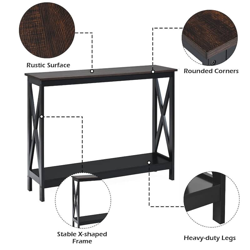 Space-Saving Console Table with Modern X-Shape and Large Shelves Perfect for Entryway or Living Room