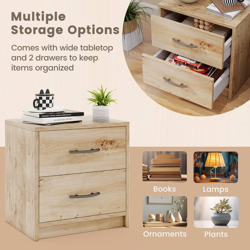 Gymax 2PCS 2-Drawer Nightstand Modern Bedside Table w/ Storage for